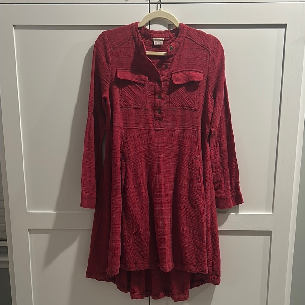 Anthropologie Red Long Sleeve Dress